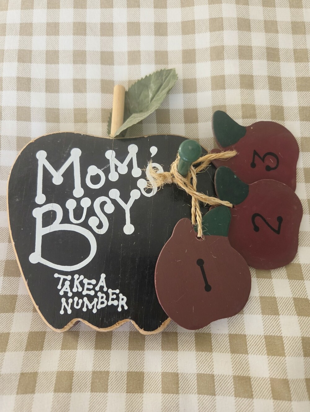 Mom's Busy Black & Red Apple Wall Sign with Number Tags
